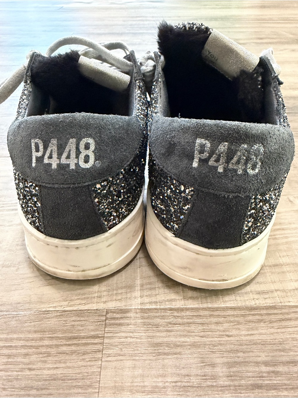 P448 John Shaka Glitter Tweed Sneakers Black Silver Sparkle Suede EU 40 US 9 - Picture 7 of 9